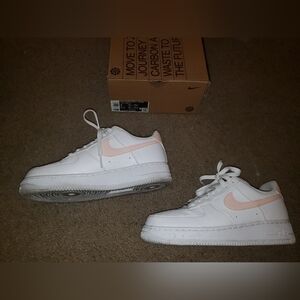 Nike White and Light Pink Air Force 1 Sneakers Size 8